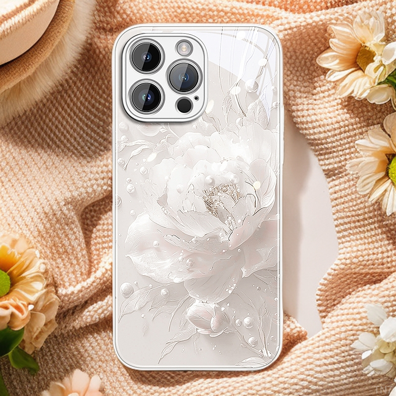 珍珠山茶花适用苹果17手机壳新款iPhone16promax高级感15全包轻奢