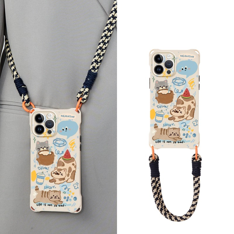 适用苹果16手机壳新款iPhone15简约华为高颜值小米带挂绳OPPOvivo