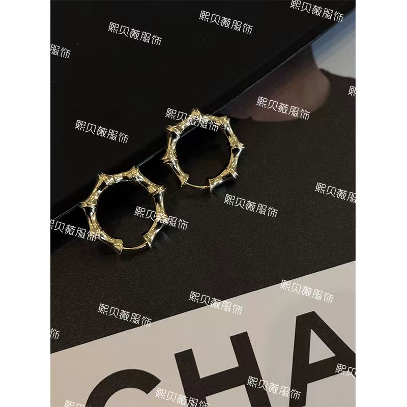 铜合金耳饰  熙贝薇6 法式复古竹节八角耳圈高级感百搭耳饰 G5578