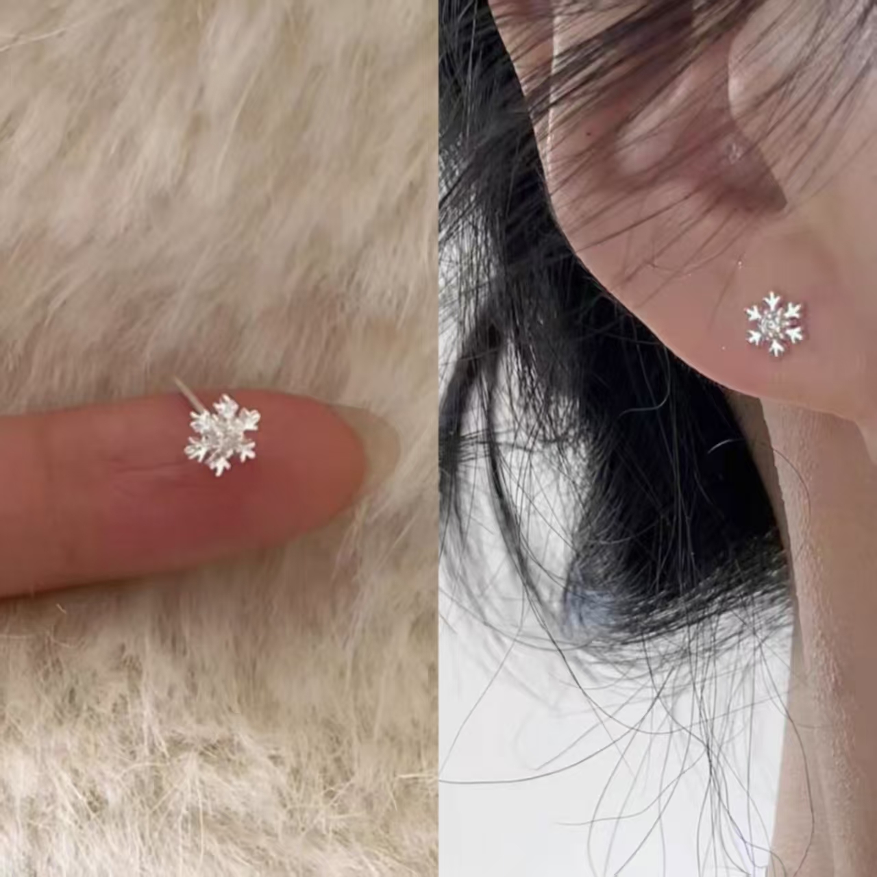 925银针小雪花耳钉女养耳洞秋冬百搭网红耳环小众设计高级感耳饰