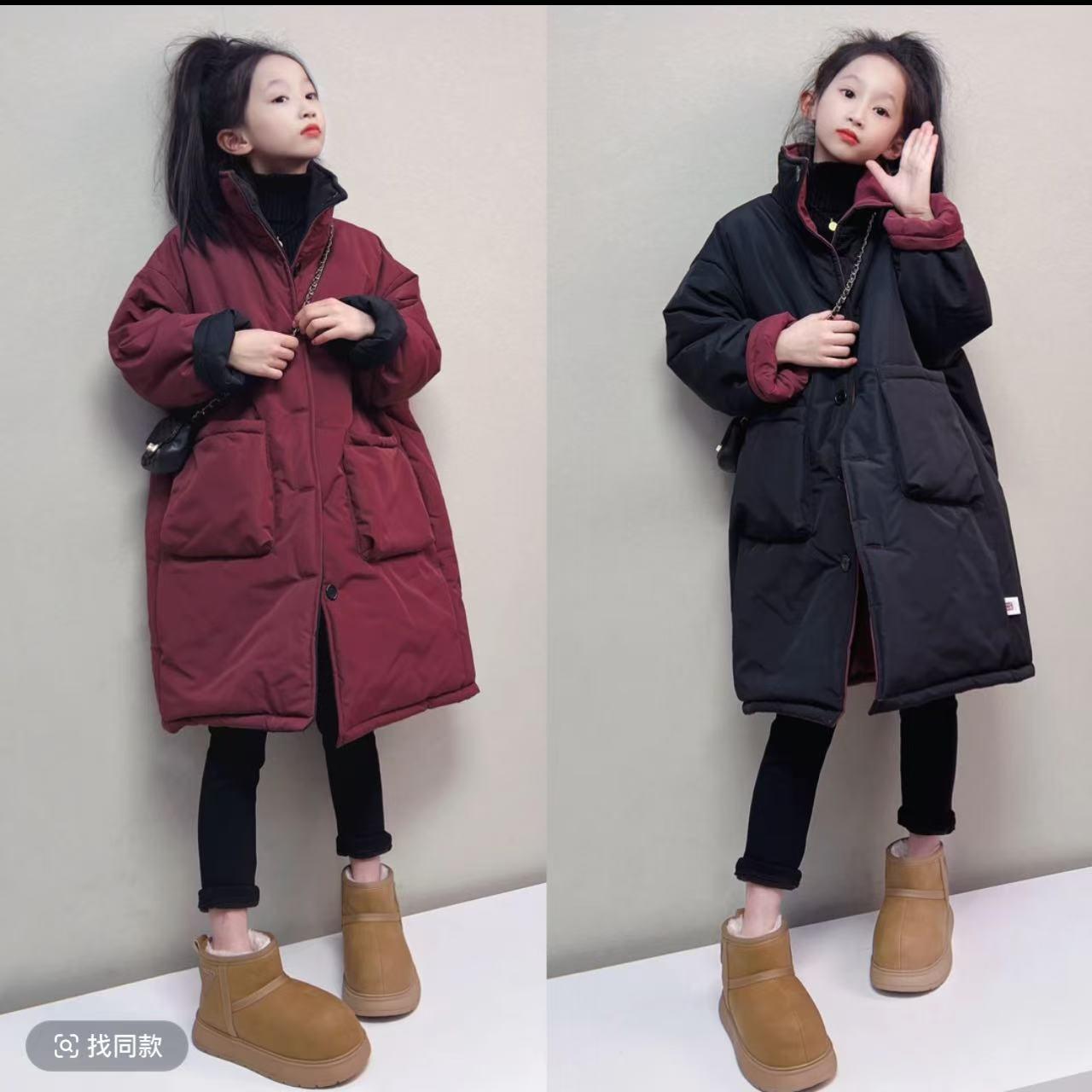 女童棉服秋冬款2024新款儿童双面可穿长款棉衣中大童保暖外套冬装