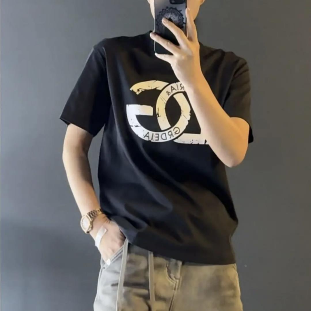 男士轻奢显瘦短袖时尚潮流印花圆领半袖2025夏季潮牌宽松休闲T恤