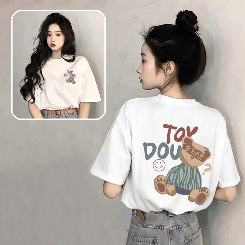 白色卡通短袖t恤女2025新款爆款夏季纯棉百搭上衣设计感时尚体恤