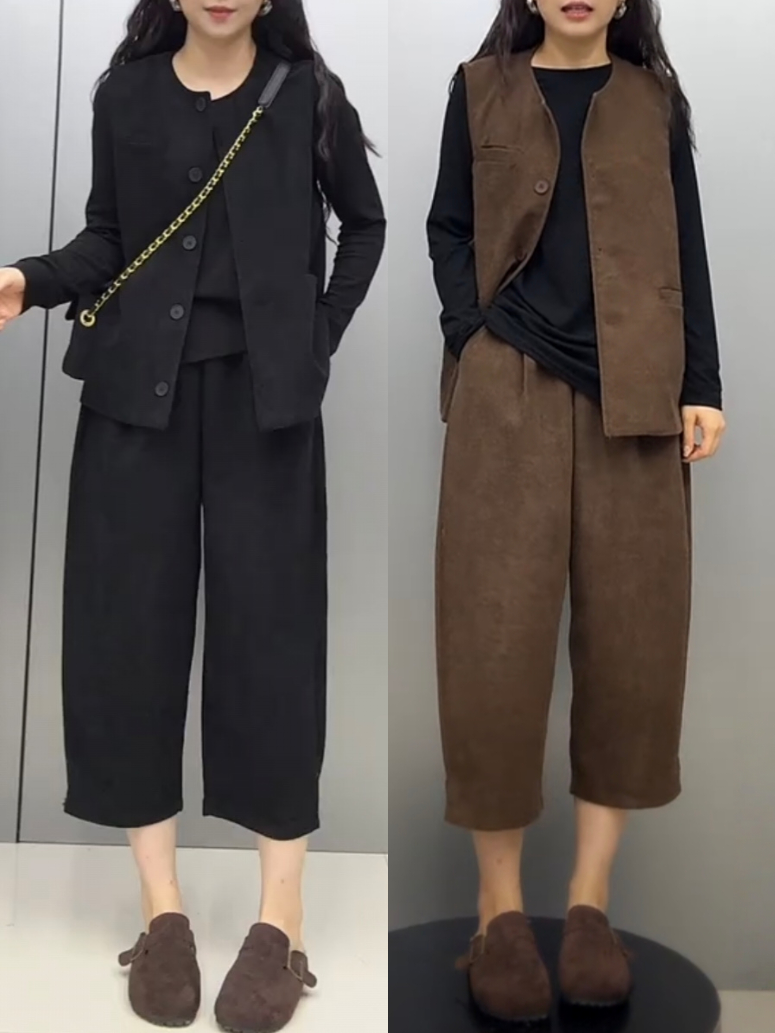 秋季新款休闲条绒套装洋气减龄马甲遮胯遮肉九分哈伦裤显瘦两件套