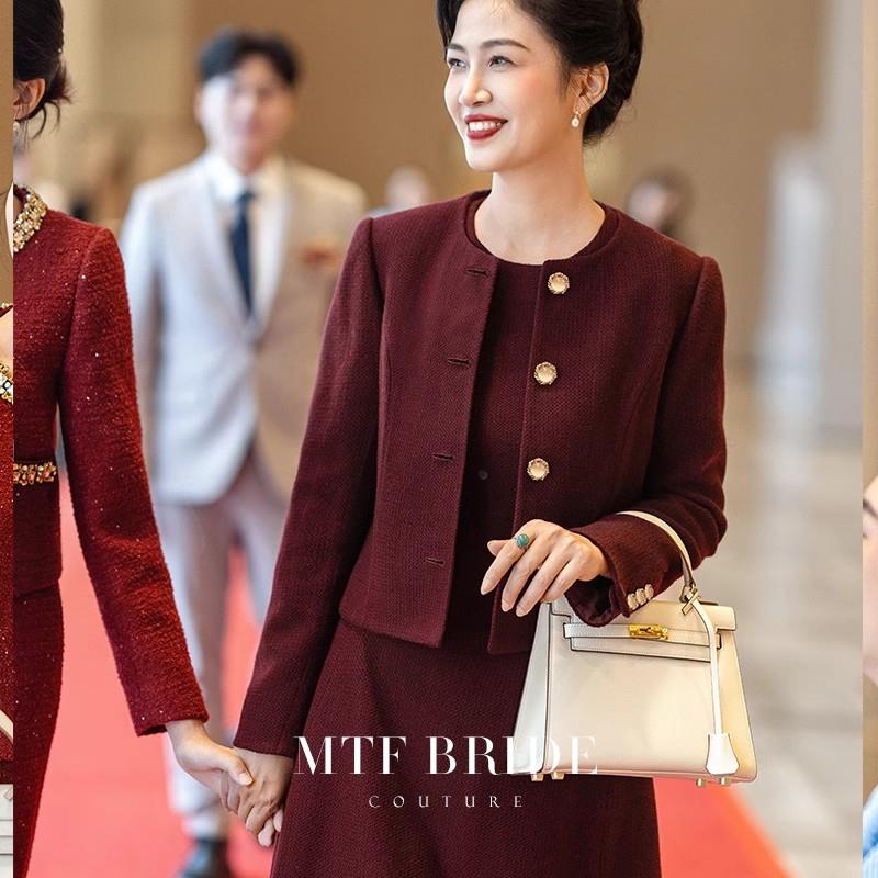 秋冬快乐婆婆小香时尚套装典雅可达奢华红色快乐妈妈喜宴礼服
