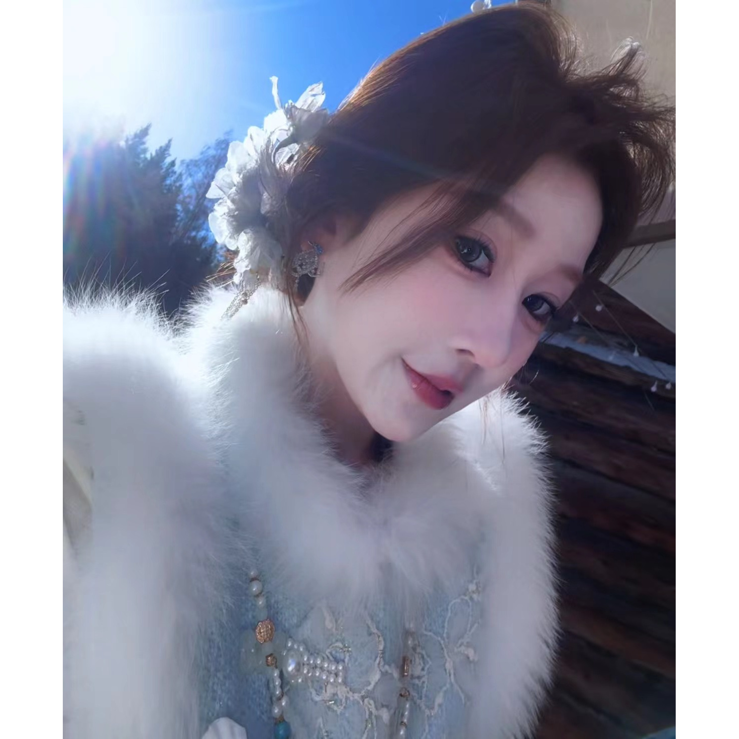 【婷婷】《岁岁年年》 狐狸毛马甲加绒刺绣旗袍套装TT2SQTH2505