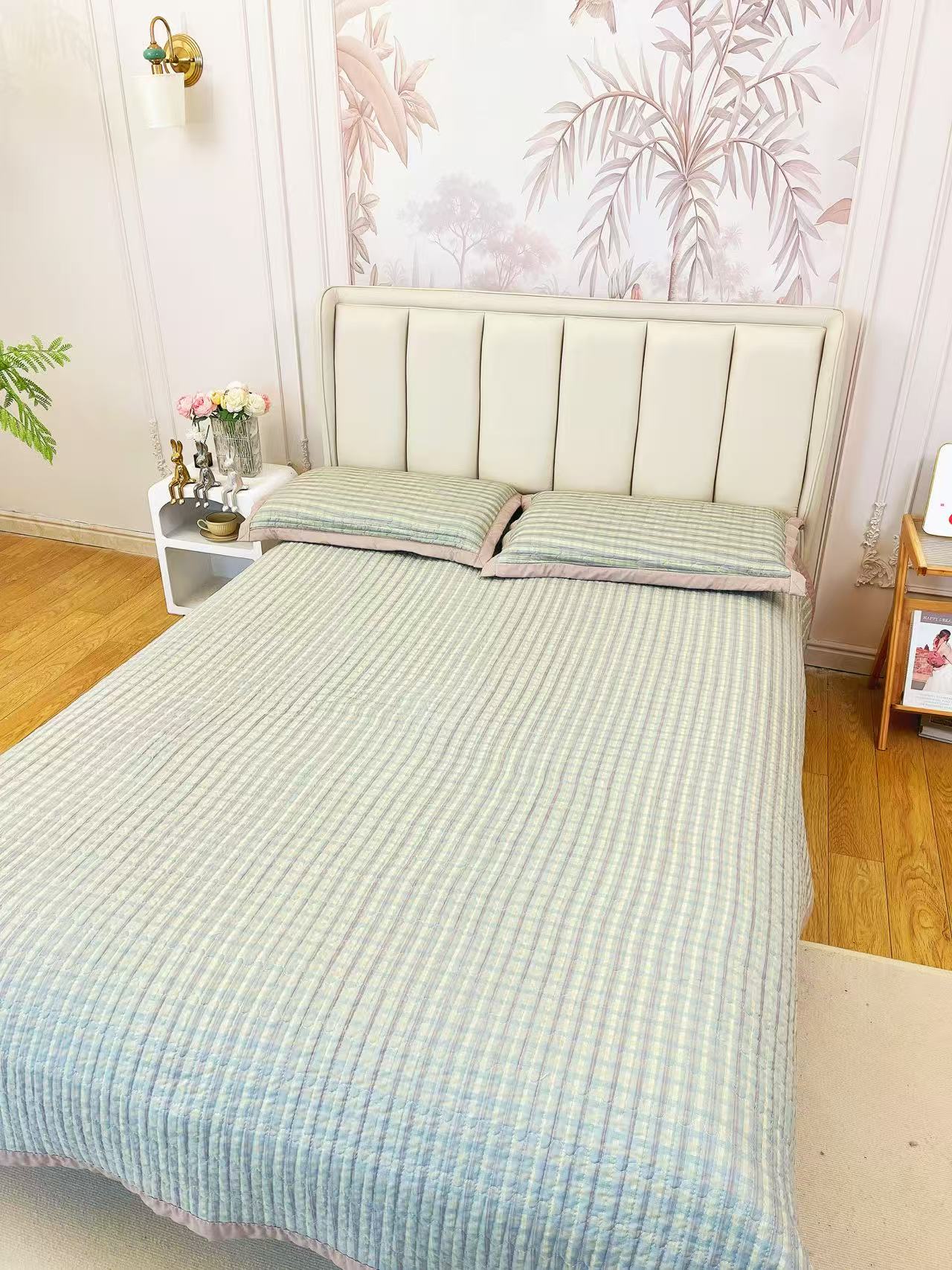 【摩尔咖】200*230绗缝四季床盖床单三层夹棉防滑双面加厚