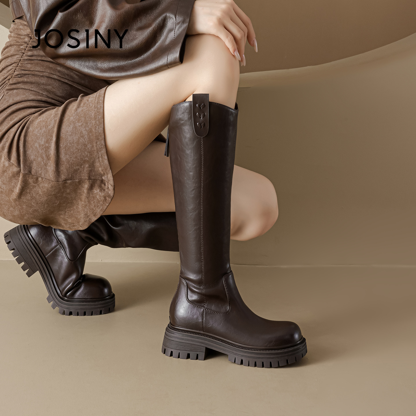 卓诗尼厚底长筒靴女2025新款爆款增高骑士靴小个子秋冬高筒长靴子