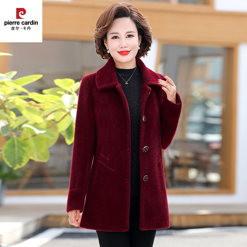 妈妈装秋冬水貂绒外套女中年女士50岁60中老年女装毛呢子上衣貂毛