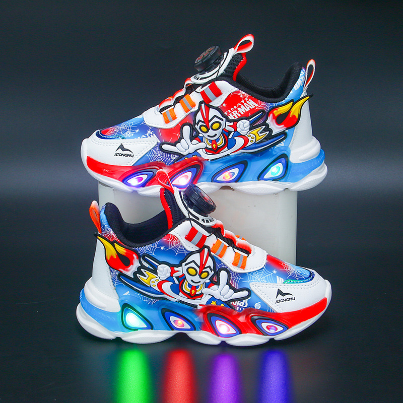 亮灯儿童运动鞋2025新款皮面单鞋加绒保暖男童鞋子中小童宝宝鞋