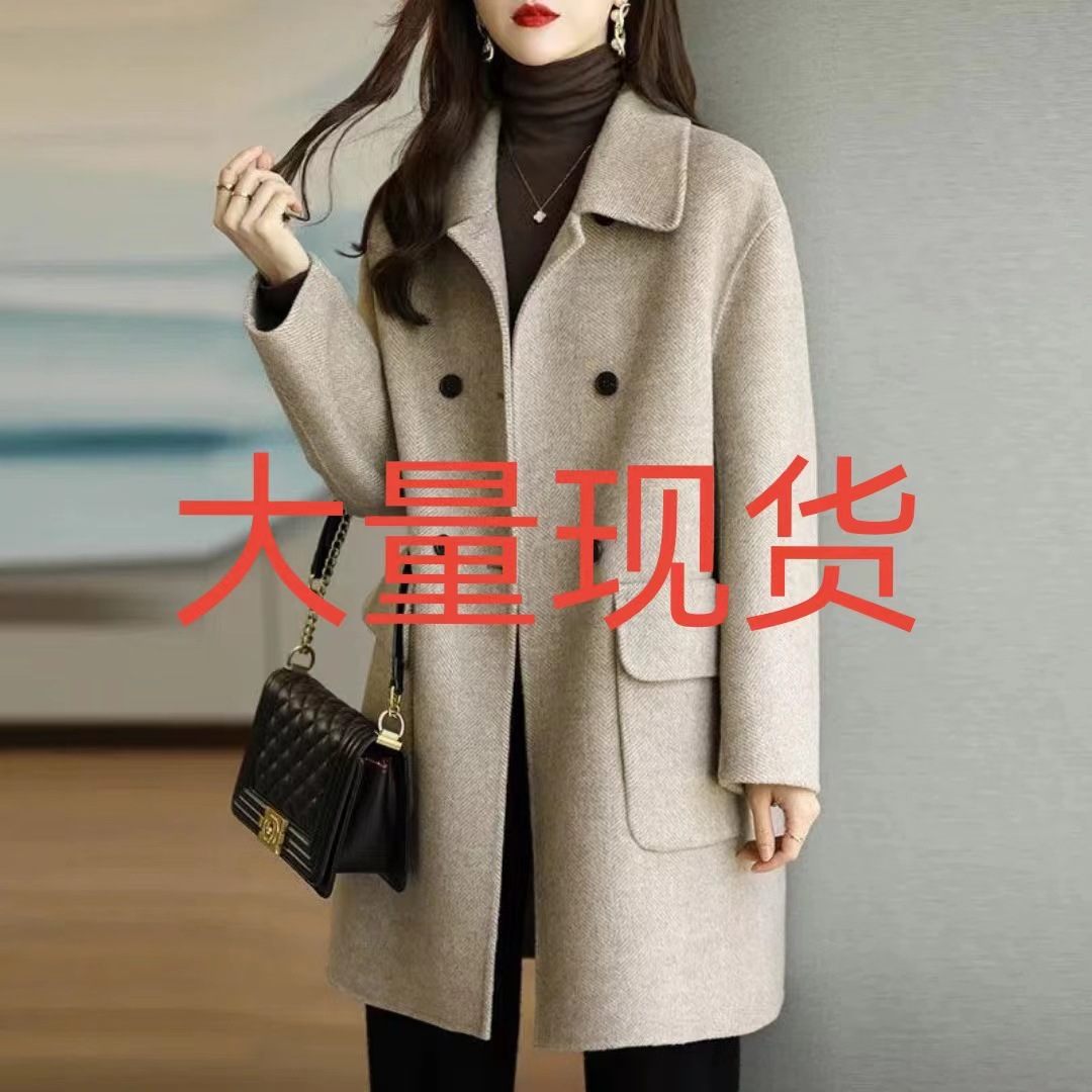 毛呢外套女2025春秋新款咖色加厚韩版修身显瘦中长款呢子大衣双面