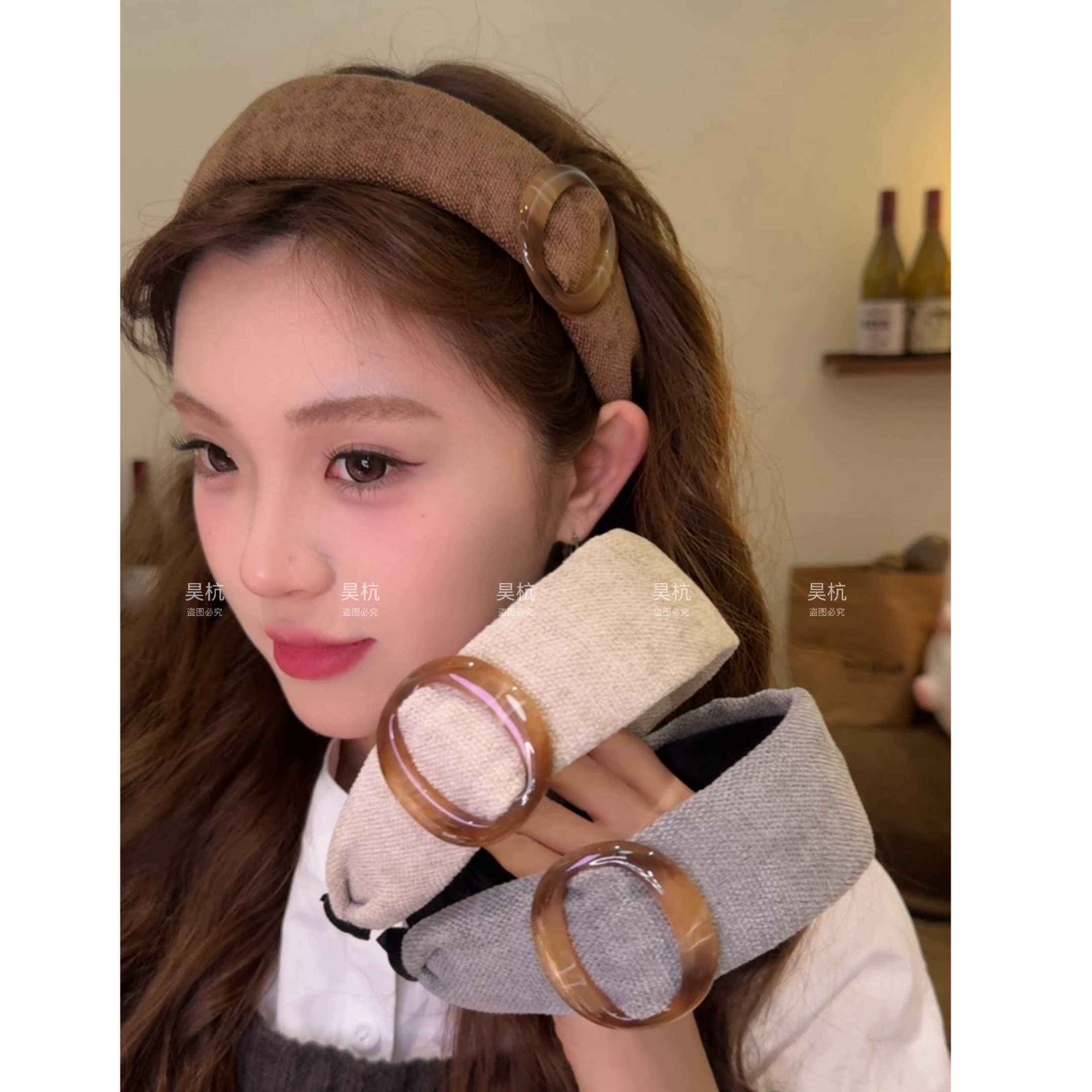 高分智感！复古简约美拉德圆环宽边发箍时尚高颅顶头箍外戴发饰