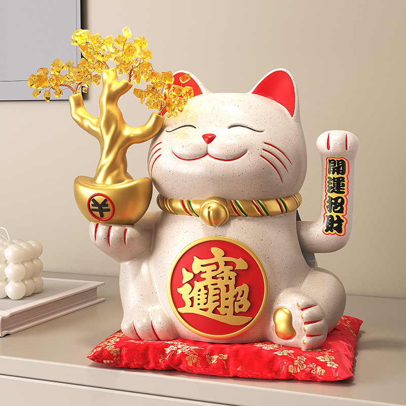 招财猫摆件自动招手公司店铺收银台发财树招财饰品送朋友开业礼物