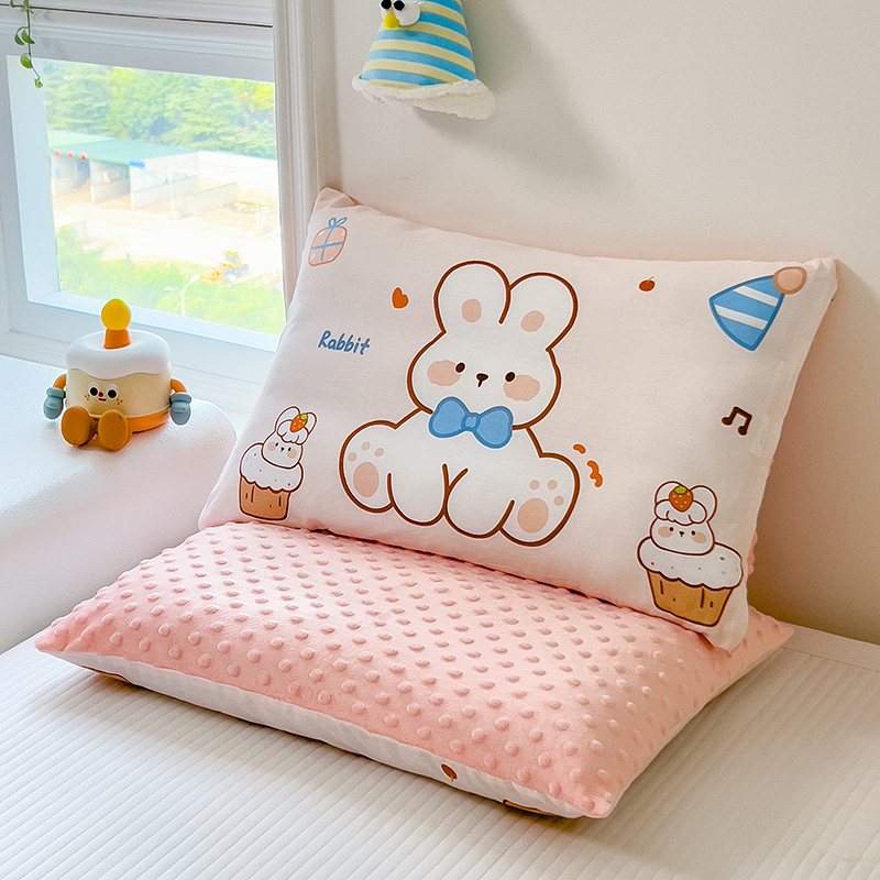 卡通可爱小兔全棉儿童豆豆枕芯学生宿舍单人枕头四季通用纯棉枕套
