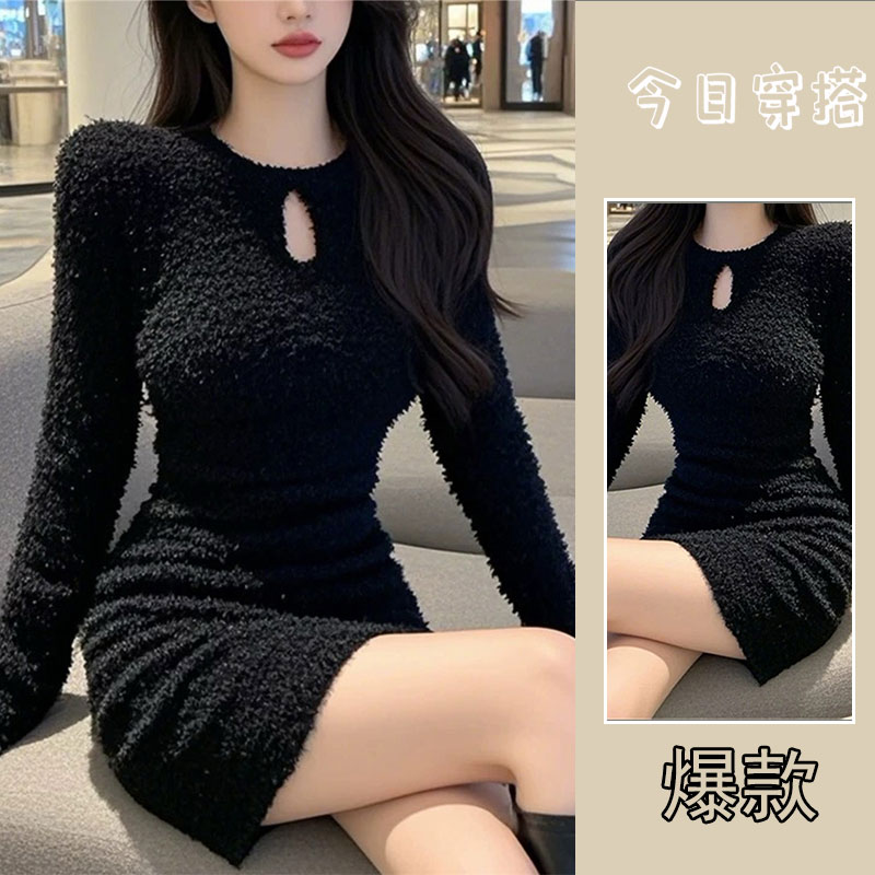冬天黑色包臀连衣裙子女装2025年新款流行爆款超火开秋季韩系穿搭
