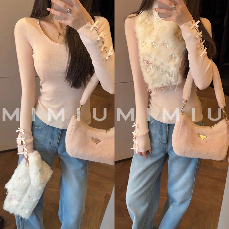 【mimius】P 蝴蝶结少女心羊毛圆领显瘦打底衫 WG10074