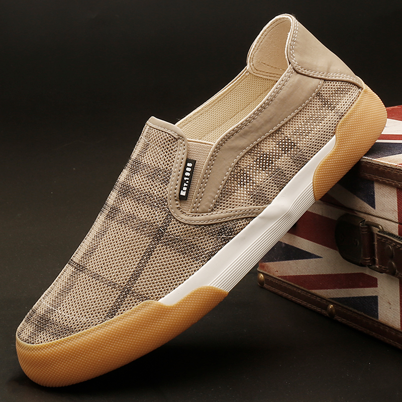 25619国潮男鞋夏季新款透气网面一脚蹬老北京布鞋休闲百搭懒人鞋