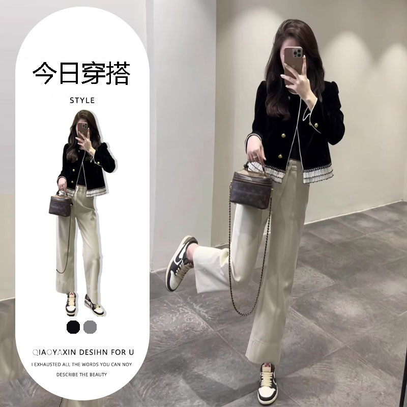 早秋穿搭一整套小个子盐系炸街时尚冷淡系高级感韩系小香风套装裤