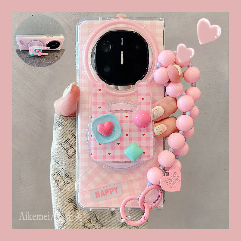 适用华为mateX6折叠屏手机壳粉格购物袋matex5典藏版纽扣磁吸支架