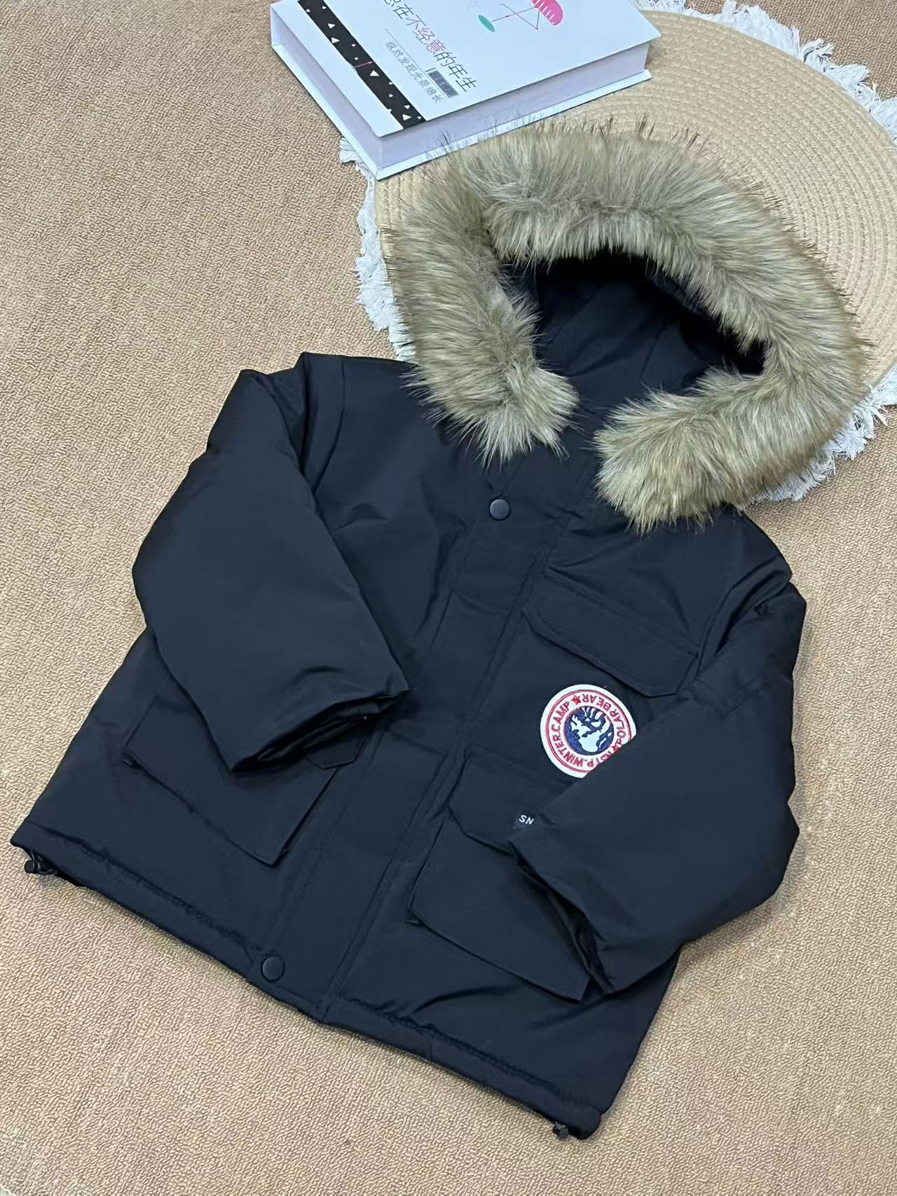 男童韩版时髦派克服2025冬季新款潮流毛毛领户外保暖加棉加绒棉服