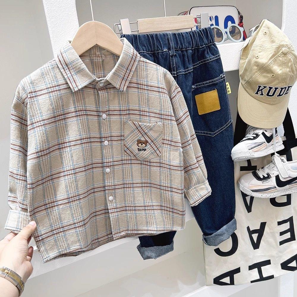 男童格子衬衫2025新款宝宝男孩休闲上衣洋气春秋款儿童衬衣长袖M