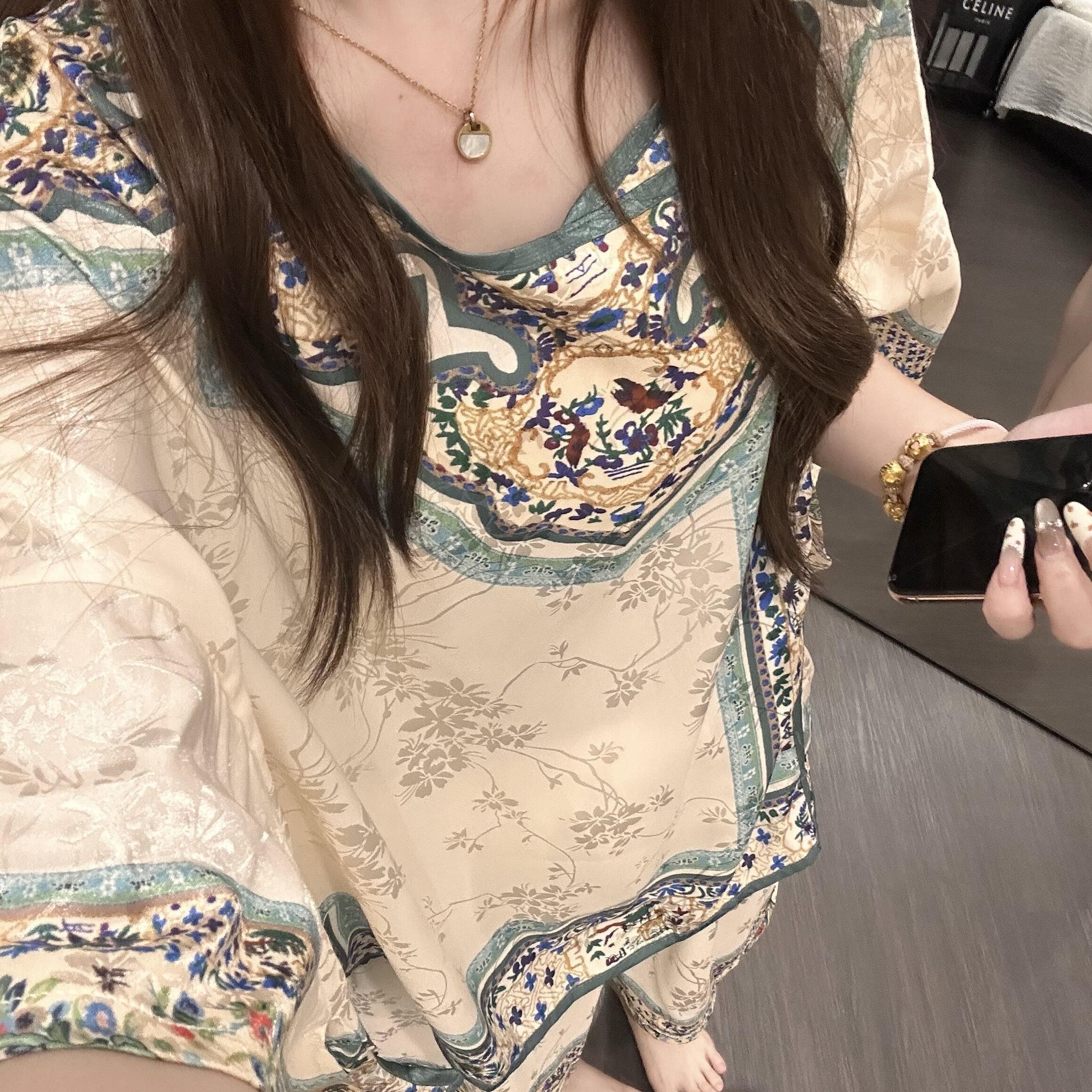 国风高级感复古提花冰丝睡衣女款夏季大码短袖长裤家居服套装ins