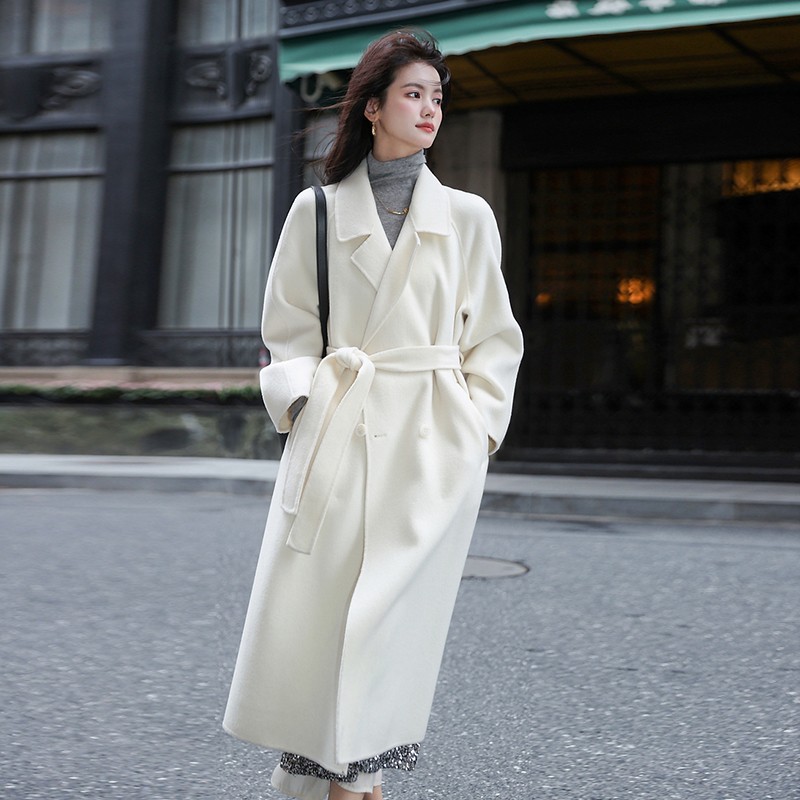 2025秋冬中长款法式慵懒白色双面绒呢子外套女质感小个子毛呢大衣