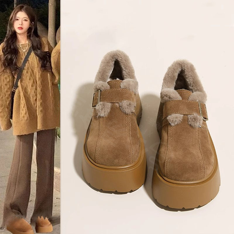 松糕厚底增高勃肯女鞋子加绒加厚雪地靴2024新款冬季爆款乐福棉鞋