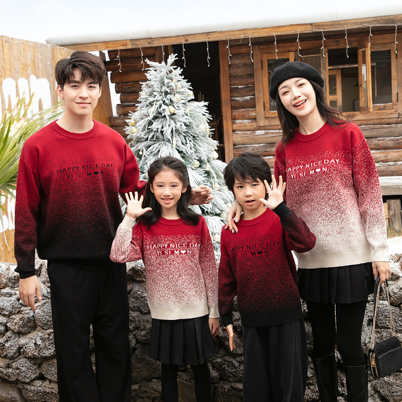 亲子装毛衣圣诞装红色喜庆童装情侣装一家三口四口家庭装秋冬新款