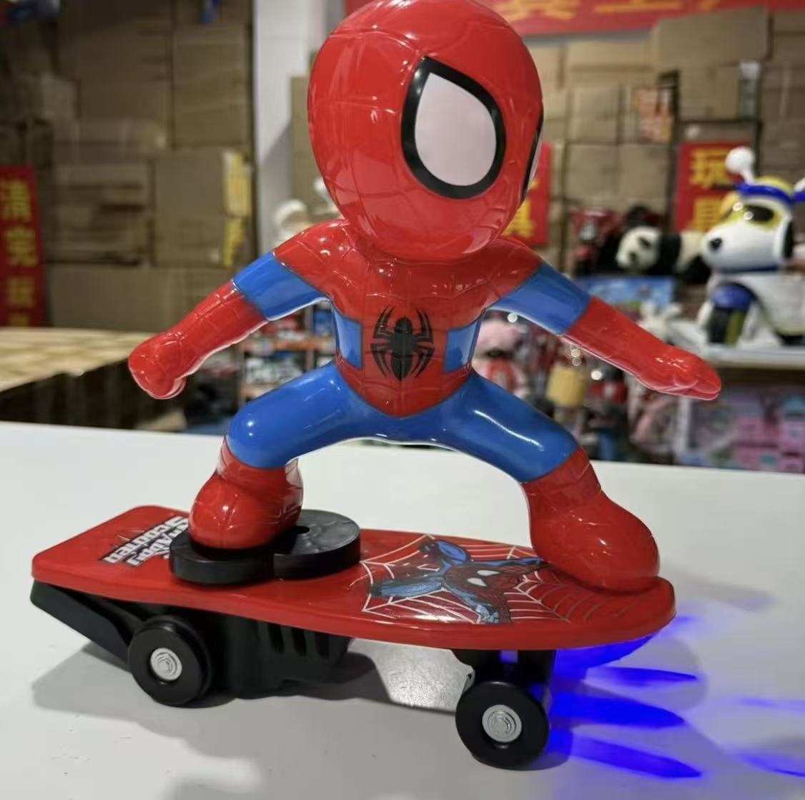 发光蜘蛛侠特技电动滑板车玩具（自备3个5号电池）