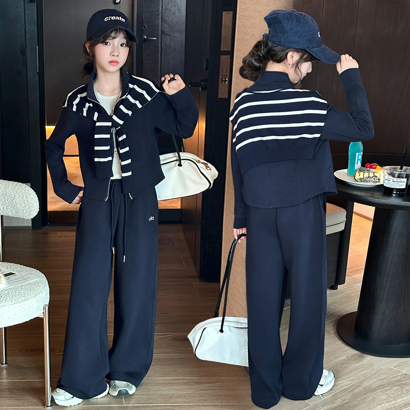 女童套装春秋2025新款儿童运动披肩外套休闲裤子两件套潮新款秋装