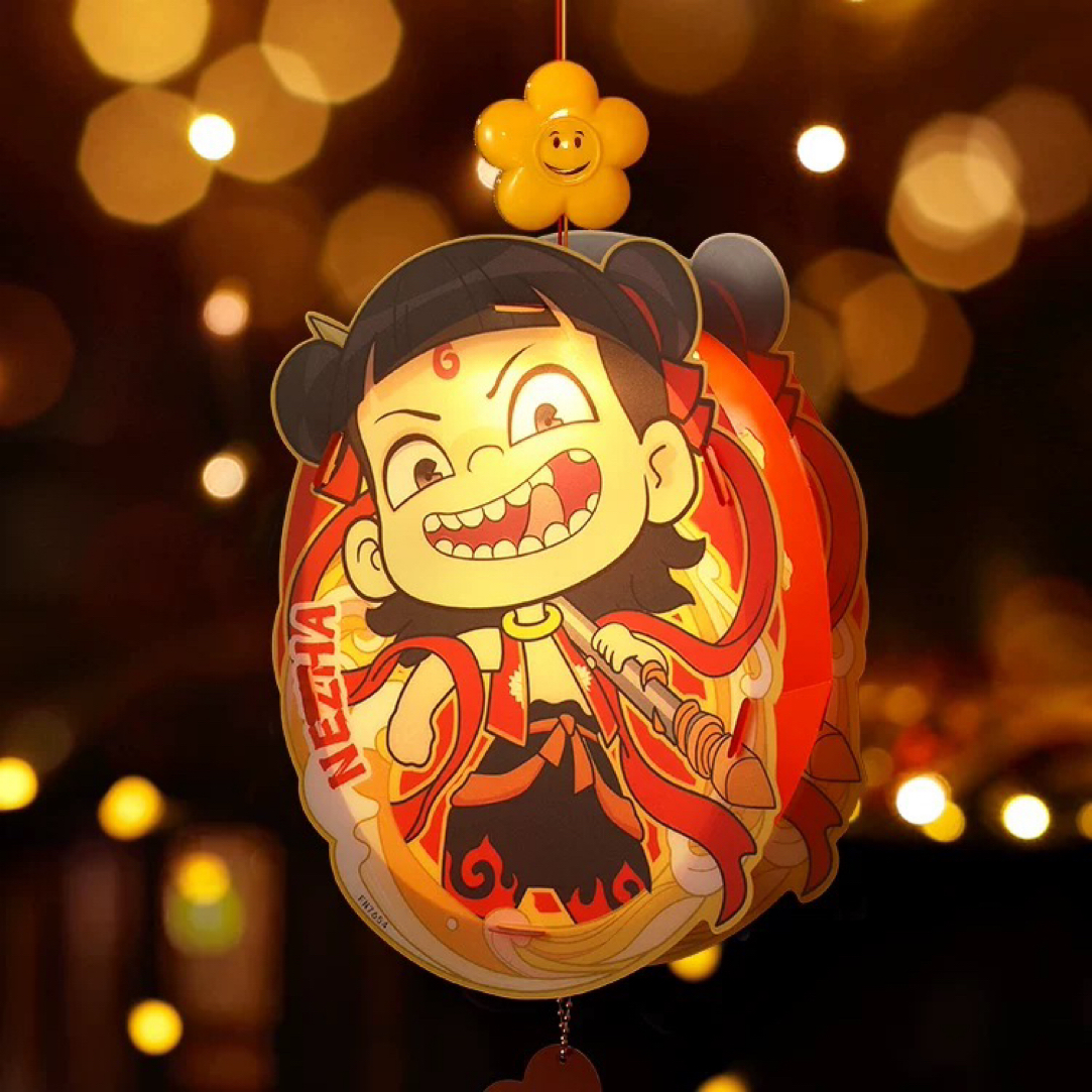 哪吒中秋节儿童手提音乐灯笼手工diy卡通创意发光玩具地推礼品