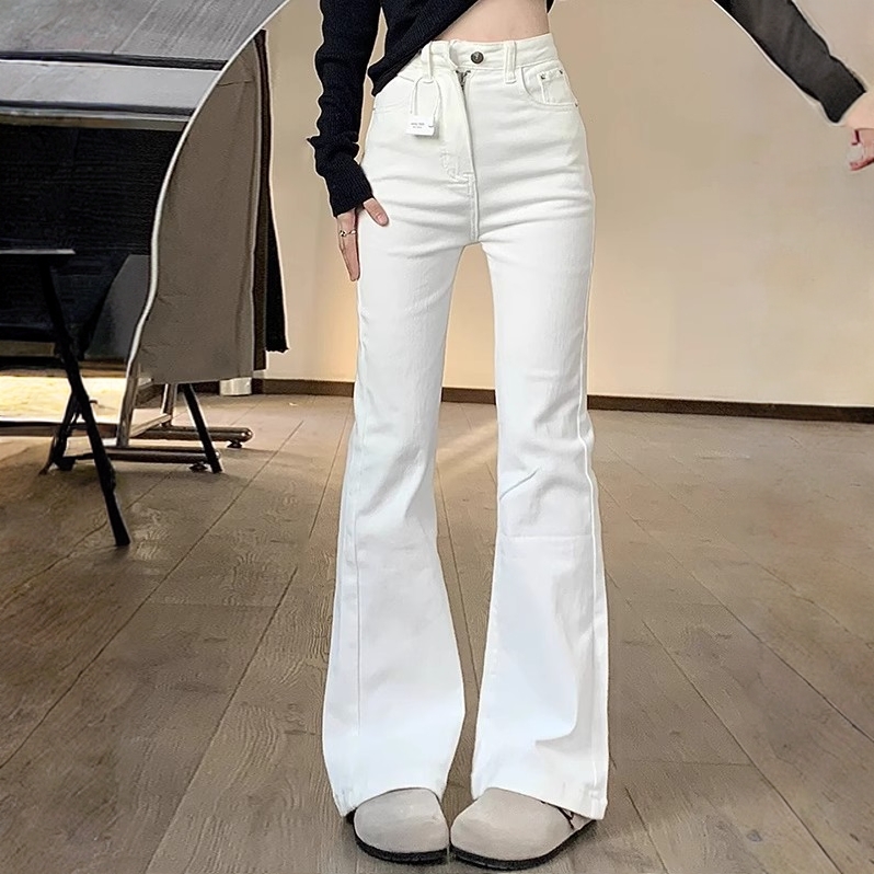 白色微喇牛仔裤女2025年秋季新款高腰修身显瘦高个子马蹄喇叭裤子