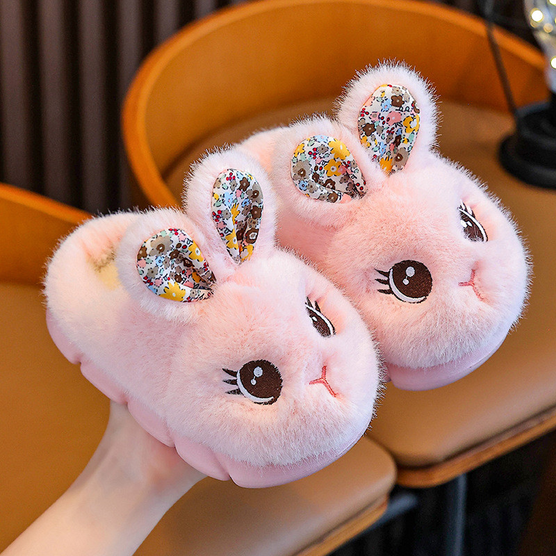 秋冬季节室内家居适用的儿童亲子款防滑保暖软底兔子造型棉拖鞋男