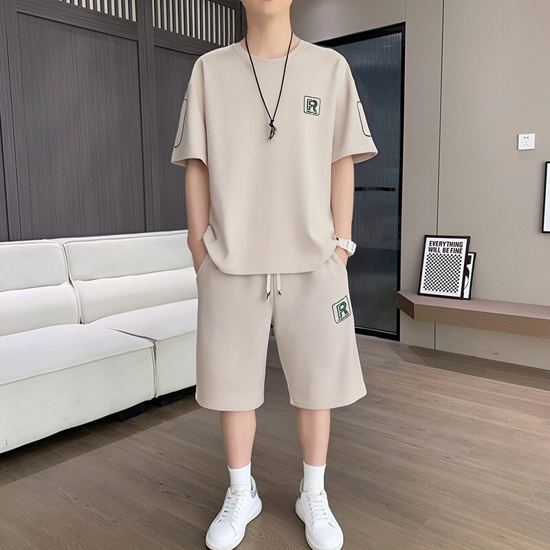 夏季潮流时尚短裤短袖休闲运动套装男士百搭宽松简约透气半袖T恤