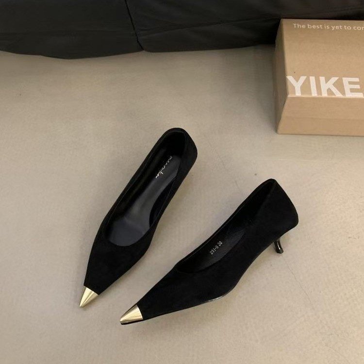 法式气质小猫跟尖头豹纹高跟鞋女鞋子2025新款春秋小香风配小单鞋