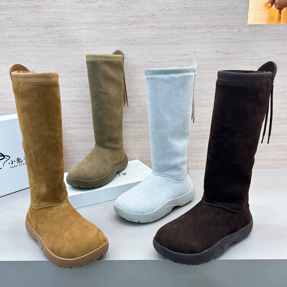 广州欧货【雪橇】冬季真皮4cm加厚保暖洋气丑萌时尚厚底雪地靴