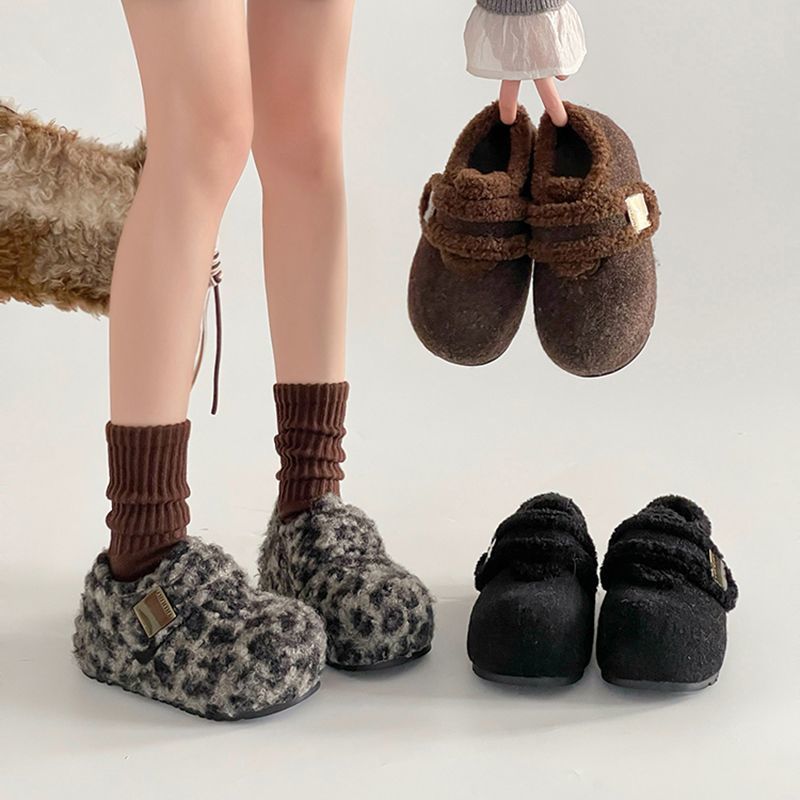 百搭时尚毛呢厚底内增高勃肯鞋女2025冬季新款加绒毛毛鞋休闲棉鞋