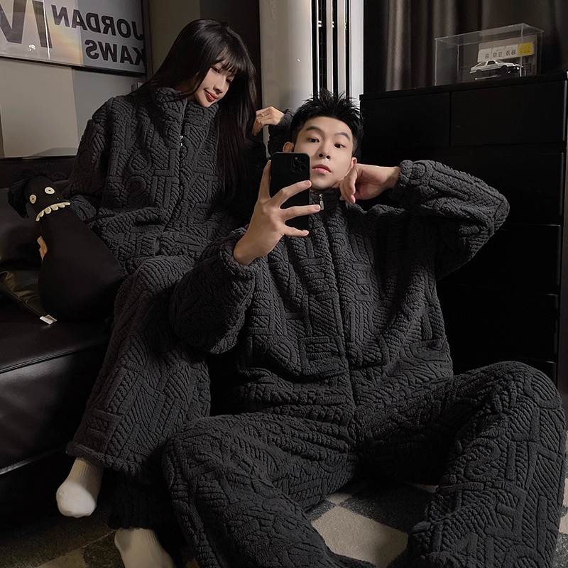 情侣睡衣女冬季珊瑚绒法兰绒加厚保暖男士高级感秋冬款家居服套装