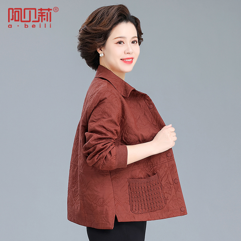 洋气妈妈春装翻领外套新款中年女纯色上衣中老年女士气质减龄夹克