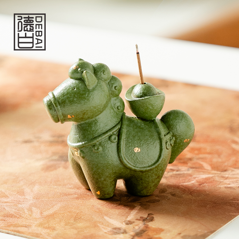 德白创意小马香插马年青橘马上有钱线香插陶瓷客厅摆件茶桌装饰品