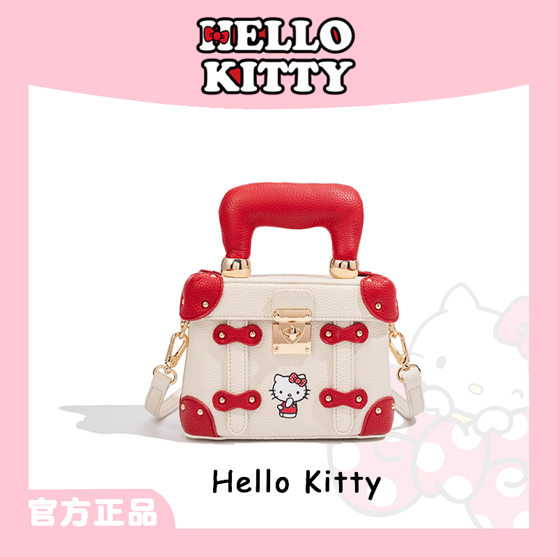 HELLO KITTY/凯蒂猫时尚红白拼接撞色爆款手提斜跨单肩盒子包