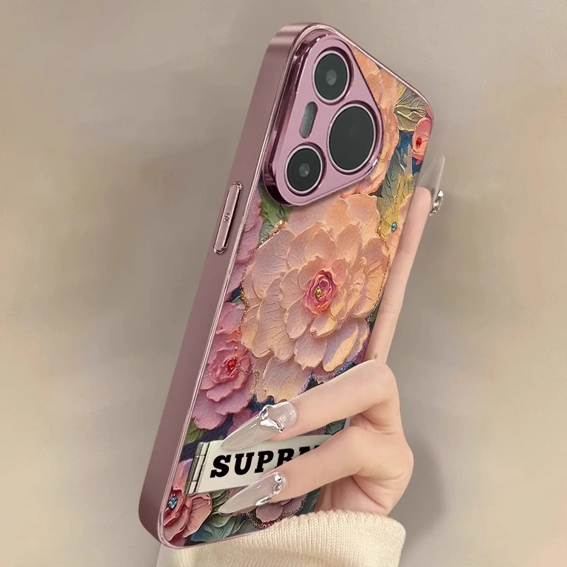 油画牡丹花适用华为pura70ultra手机壳复古mate70pro高级小羊皮60