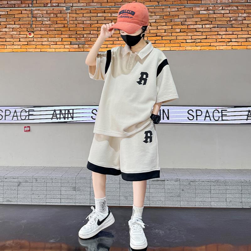 FAVMARTHA男童夏季短袖POLO衫套装薄款时髦痞帅夏款2025新款儿童
