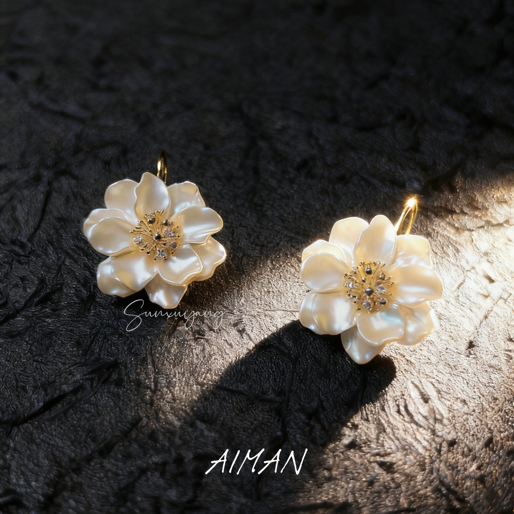 铜合金锆石耳饰 山茶花耳饰气质白色轻奢时尚简约优雅甜美