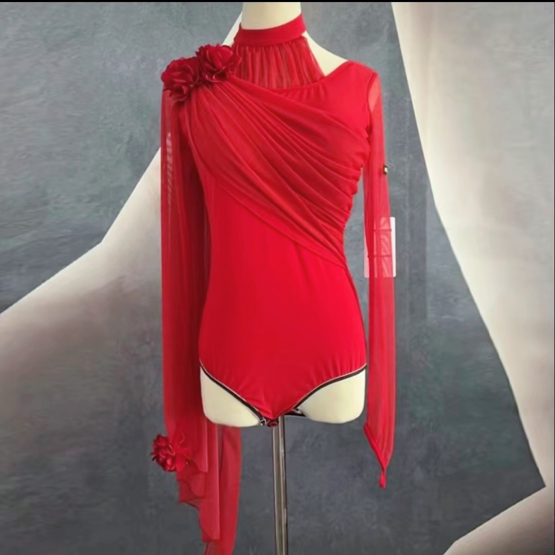 2025时尚百搭潮流新款长袖拉丁舞服伦巴舞女舞蹈上衣广场舞服装