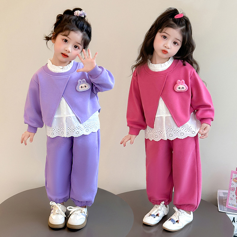 儿童春秋套装2025新款女宝宝秋季卫衣卫裤女童时髦洋气休闲两件套