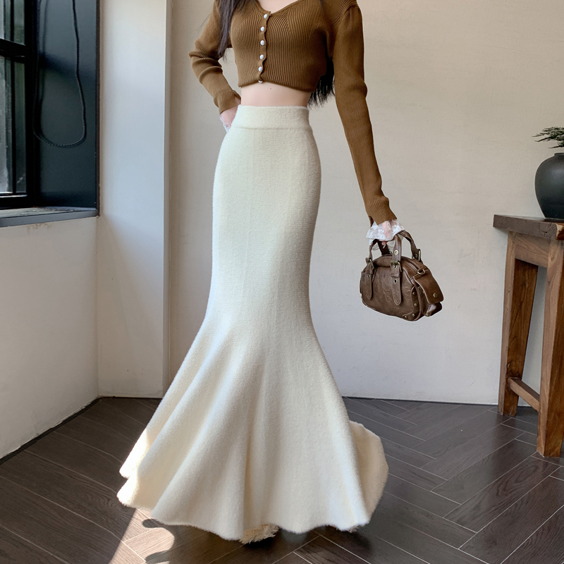 女装2025秋冬加厚针织中长款半身裙女高腰鱼尾包臀设计感休闲半裙