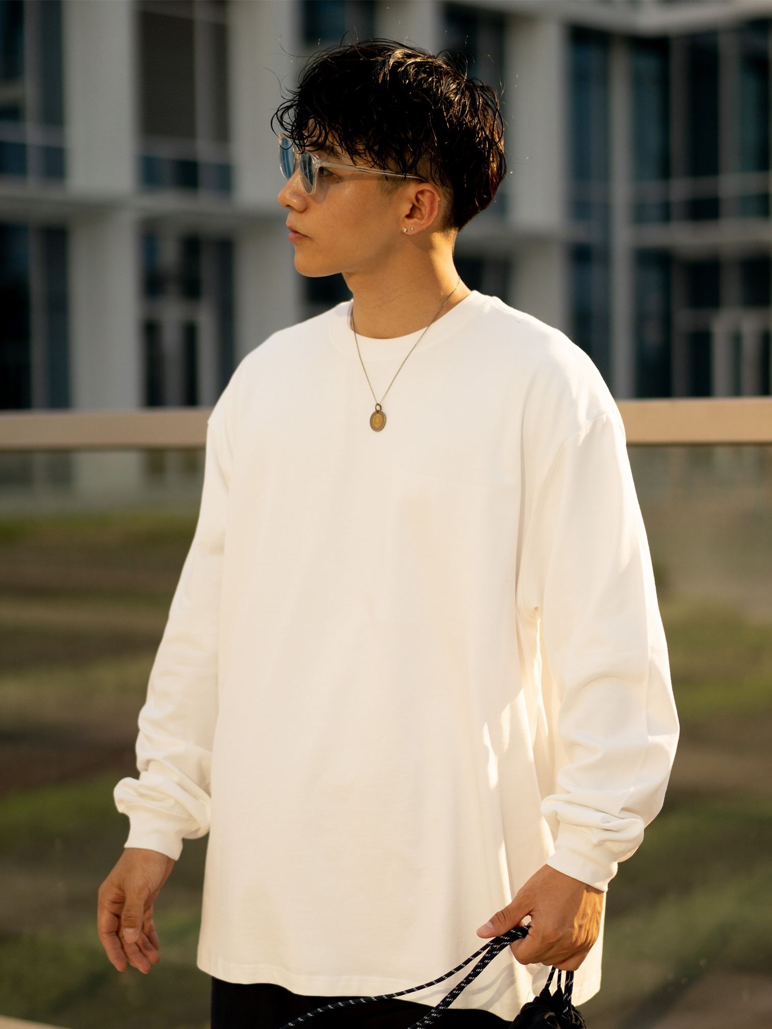 高品质男士长袖t恤美式重磅纯棉圆领男装休闲宽松秋冬长袖纯色T恤