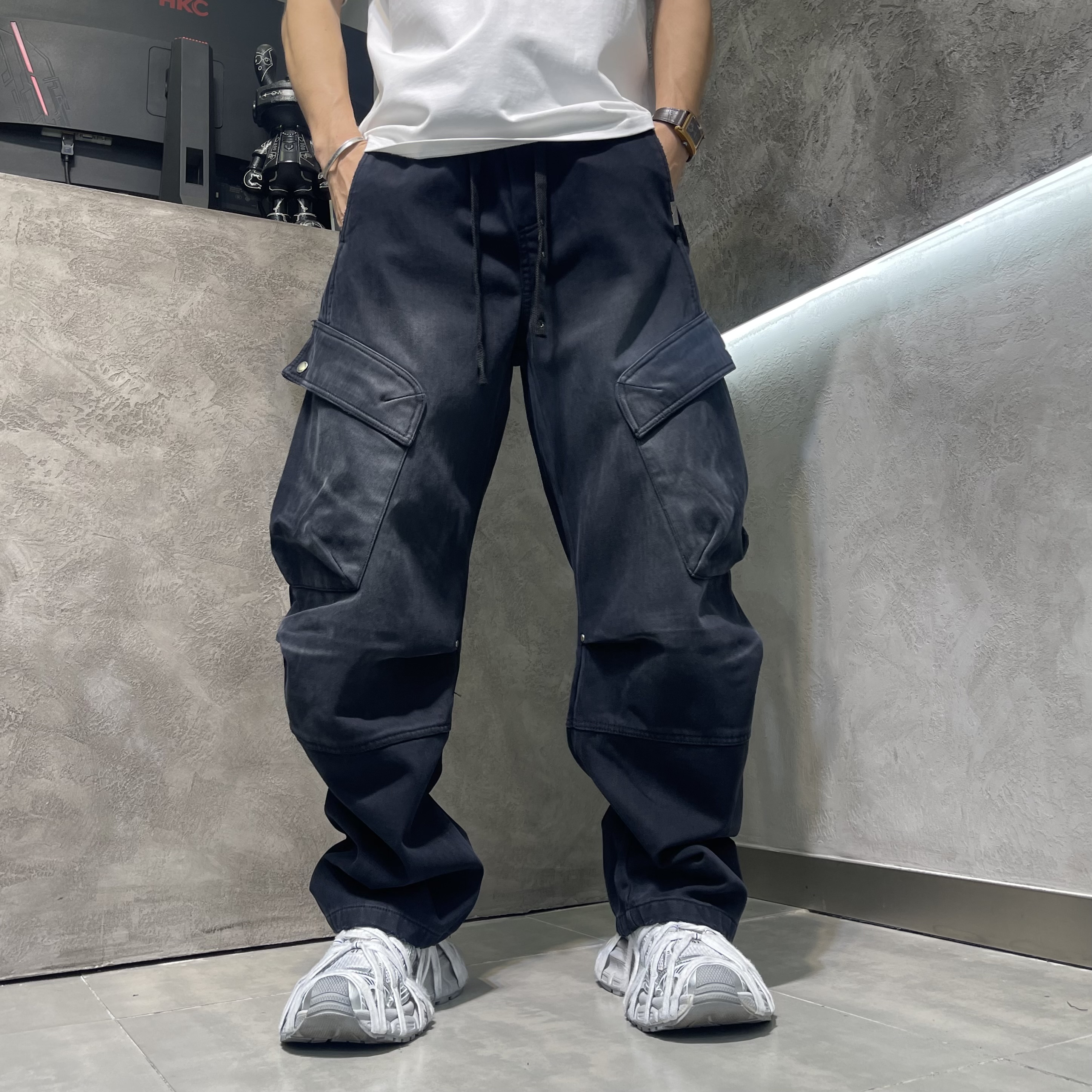 冬季新款男士厚款工装裤直筒休闲百搭大码美式宽松休闲长裤日系